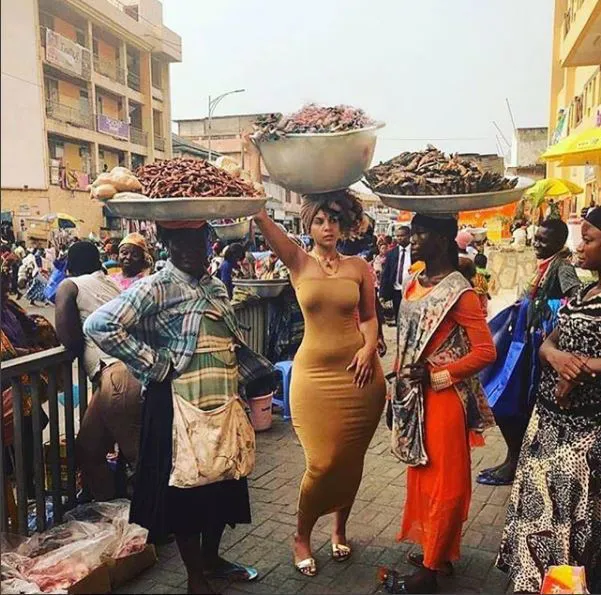 See pictures of three different ladies with backside hawking inside market